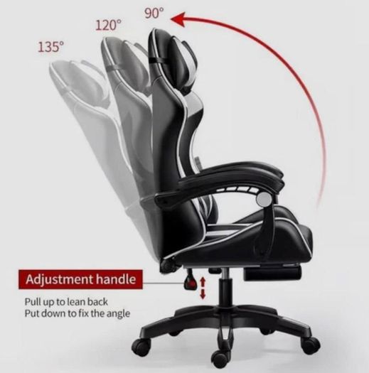 Gaming Chair Ergonomic Computer Chair Office Chair Desk Swivel Chair Adjustable Reclining Footrest Cushion White New!