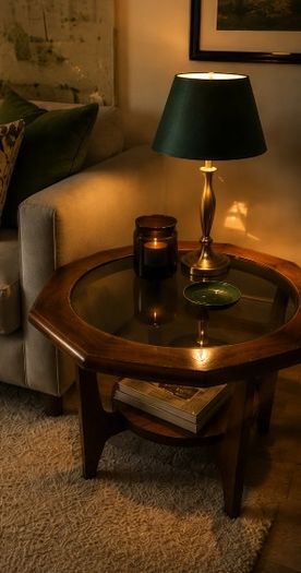 Mid Century Octagonal Coffee Table with Glass Top