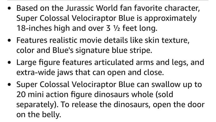 Jurassic World Large Dinosaur Toy, Super Colossal Velociraptor Blue Action Figure 3.5 Feet Long with Eating Feature