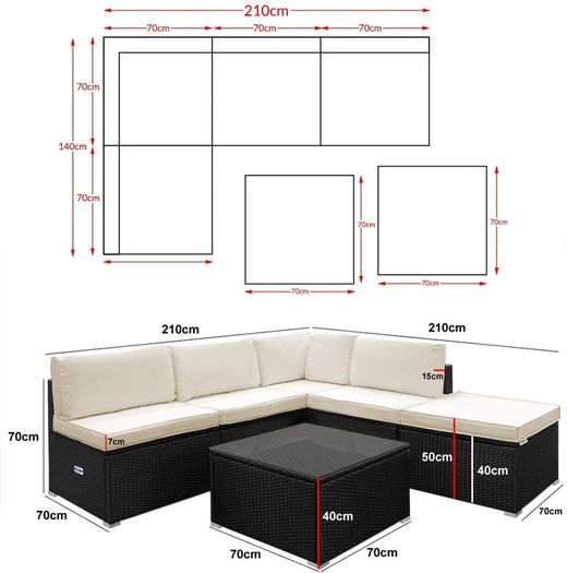 _Poly Rattan XL Lounge Set with Thick Cushions and Pillows Garden Lounge Garden Furniture Set, Black & Cream