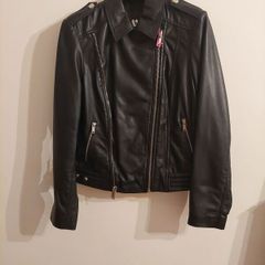Brand New. Black Ladies Leather Jacket with zip & stud detail