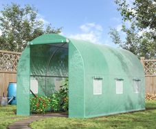 4 x 2 x 2 m Polytunnel Greenhouse with Roll-up Door and 6 Mesh Windows, Walk-in Garden Tunnel Warm House Tent with UV-resistant PE Cover and Galvanised Steel Frame, Green