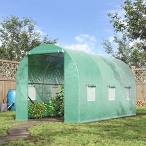 4 x 2 x 2 m Polytunnel Greenhouse with Roll-up Door and 6 Mesh Windows, Walk-in Garden Tunnel Warm House Tent with UV-resistant PE Cover and Galvanised Steel Frame, Green