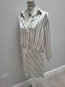 cream satin mini dress with green stripe REDUCED