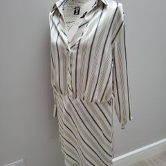 cream satin mini dress with green stripe REDUCED