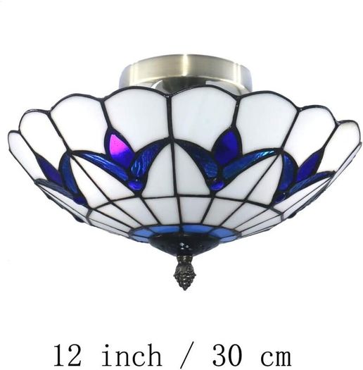 12 Inch Tiffany Style Ceiling Light Vintage Stained Glass Tiffany Ceiling Light Lamp Flush Mount Ceiling Lighting Fixtures (12 Inch)