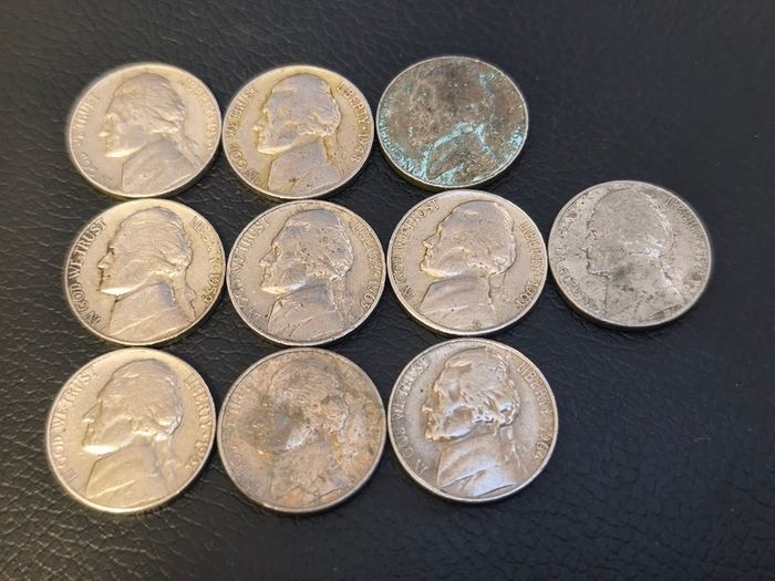 1948-1994 10 x US 5 Cent Coins Nickels Jefferson Lot