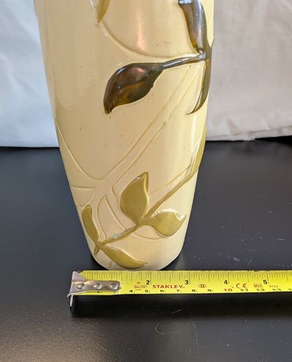 Tall Ceramic Vase Cream Green Botanical Branch Slim 40cm Modern Decor