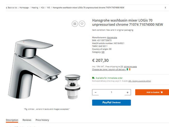 hansgrohe Logis Single Lever Basin Mixer 70 For Vented Hot Water Cylinders with Push-Open Waste - 71074000
