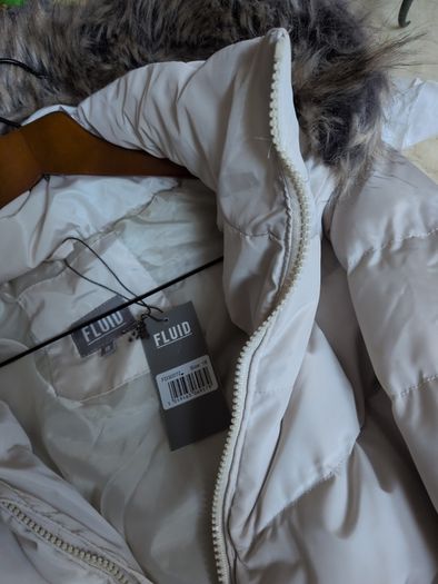 Fluid Padded Coat With Faux Fur Trim On the Hood.  S. 16-18.  B.N.W.T.