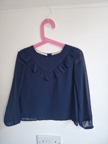 Girls 5-6yrs Navy frill blouse