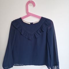 Girls 5-6yrs Navy frill blouse