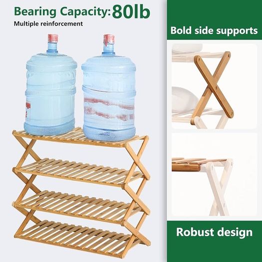 FREE EXPRESS SHIPPING 3 Tier Bamboo Shoe Rack,Portable Folding Shoe Storage Rack,Without Installation Small Shoe Rack Perfect for Corridors, Bedrooms and Small Spaces (3 Tier)