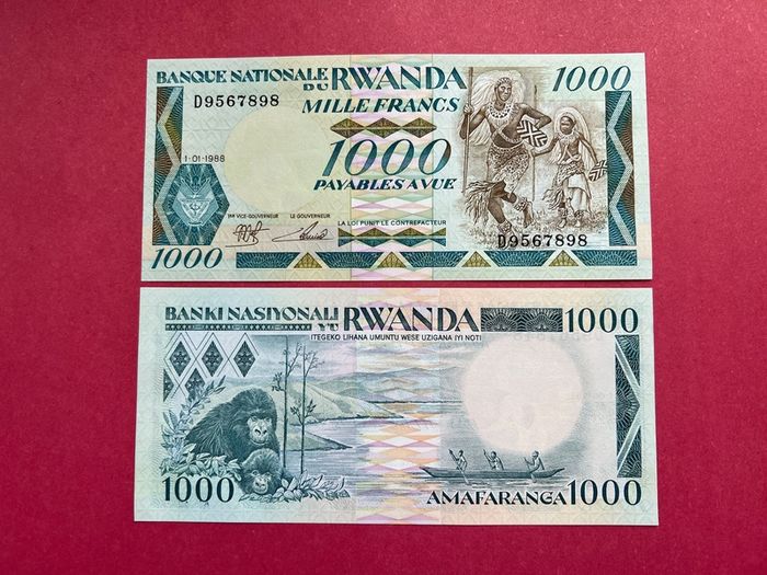 Rwanda  1,000 Francs. 1988 Pick 21a.   ( Uncirculated )