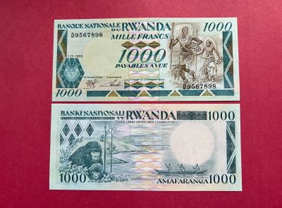 Rwanda  1,000 Francs. 1988 Pick 21a.   ( Uncirculated )