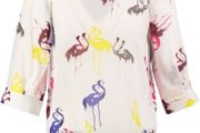 Anonyme Designers White Flamingo Print Blouse 3/4 Sleeves