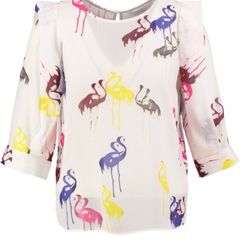 Anonyme Designers White Flamingo Print Blouse 3/4 Sleeves