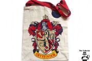 Harry Potter Canvas Tote Shopping Bag Gryffindor Crest School Red Handle Brand New