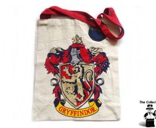 Harry Potter Canvas Tote Shopping Bag Gryffindor Crest School Red Handle Brand New