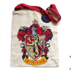 Harry Potter Canvas Tote Shopping Bag Gryffindor Crest School Red Handle Brand New