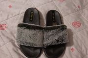 faux chinchilla fur sliders