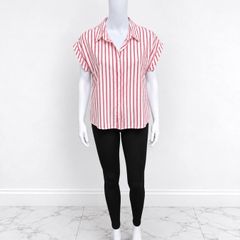 New Pink + White Striped Short Sleeve Shirt