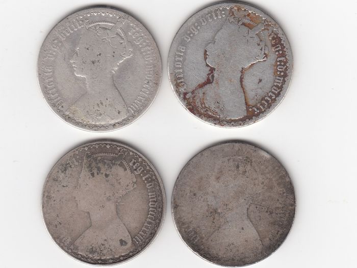 G.B. 4 x FLORINS, 2/-, 92.5% Silver, Victorian 'gothic' Coins ( no.487)