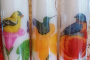 Brand new decorative spring easter white decoupage pillar candle set birds flowers