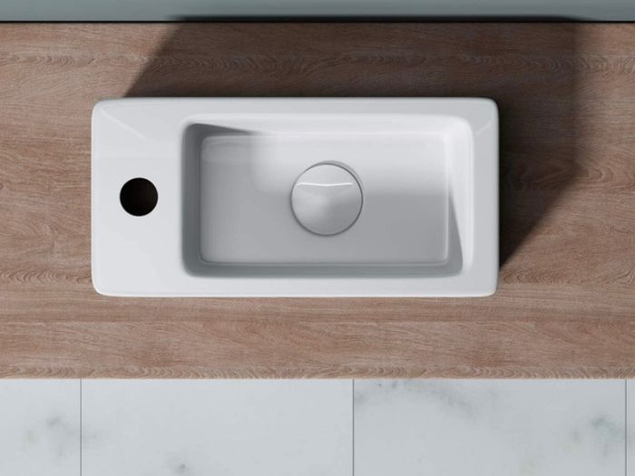 Bathrooms Small Cloakroom Basin - Wall Mounted Basin - Rectangular Countertop Basin - One Left Hand Tap Hole- 370 x 180 x 90mm (FREE POSTAGE)