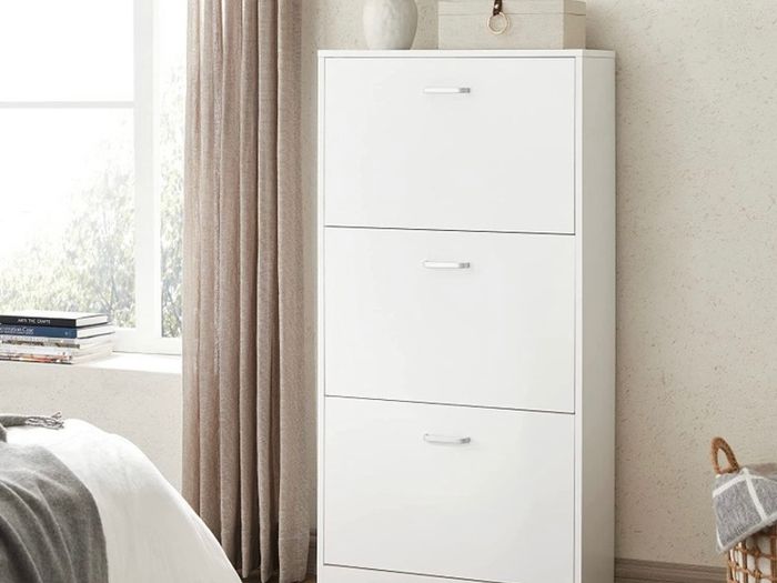 3-Tier Wooden Shoe Cabinet, Storage Cupboard With 3 Flip Doors, Perfect for Narrow Hallway, Living Room, Bedroom, White, 60 x 24 x 120 cm (FREE POSTAGE)