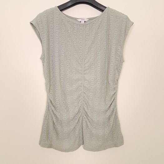 Marks & Spencer Sage Muted Green Textured Smocked Shirred Gathered Side Bodycon Sleeveless Top 14UK/42EU