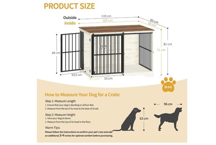 2 Doors Indoor Dog Cage for Large Dogs, 110 x 65 x 81 cm