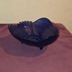 Vintage Cobalt Blue Footed Fruit Bowl