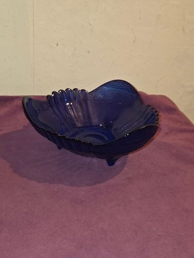 Vintage Cobalt Blue Footed Fruit Bowl