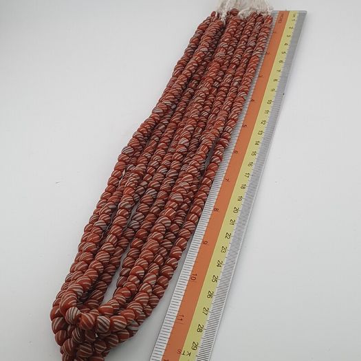 Vintage African white Stripe Orange 7.1mm - 7.5mm Glass Beads Necklace