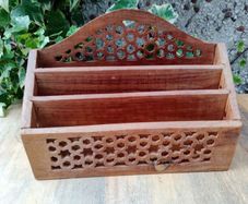 wooden desk tidy, vintage desk organizer, letter rack