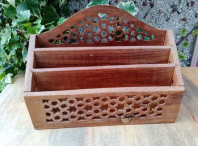 wooden desk tidy, vintage desk organizer, letter rack
