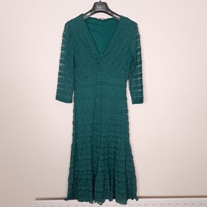 Per Una Dark Teal Green Lace Tiered Midi Dress 12UK/40EU
