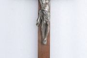 Vintage Wall Hanging Crucifix Wood Cross Heavy Metal Jesus length 12"