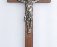 Vintage Wall Hanging Crucifix Wood Cross Heavy Metal Jesus length 12"