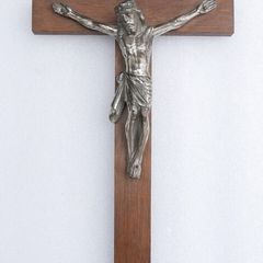 Vintage Wall Hanging Crucifix Wood Cross Heavy Metal Jesus length 12"