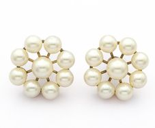 Vintage Gold Plated Faux Pearl Sterling Silver Earrings In Original Box