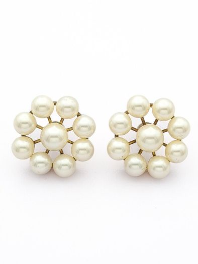 Vintage Gold Plated Faux Pearl Sterling Silver Earrings In Original Box