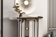 Brown Bamboo Console Table with Drawer and Bottom Shelf Hallway, Entryway &amp; Living Room Furniture