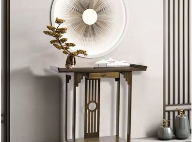 Brown Bamboo Console Table with Drawer and Bottom Shelf Hallway, Entryway & Living Room Furniture