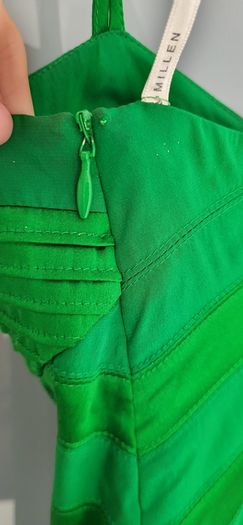 KAREN MILLEN Kelly green 100% Silk ruffle hem midi Sz 8UK - Rrp 209 (New)