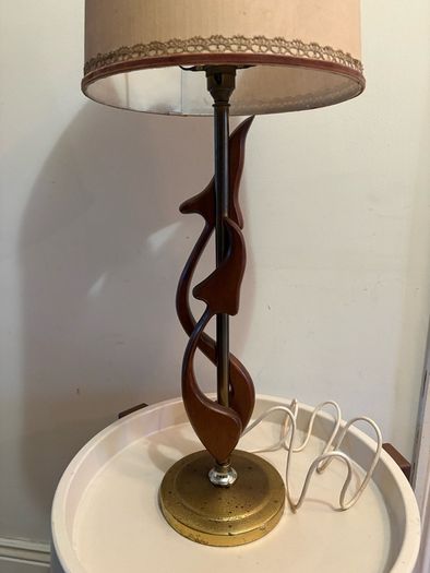 Mid-century retro vintage vine leaf table light with origal shade c1960