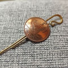 Vintage Irish Coin Brooch Pin Tie Slide attached to a brass crook design