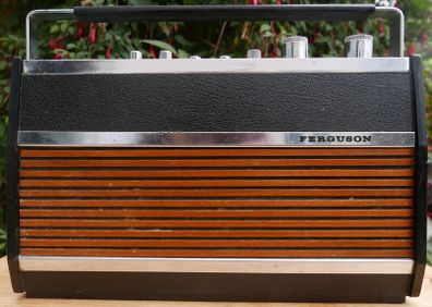 Vintage 1960's Ferguson AutoTwin Radio with wood front panels, retro (not tested, no batteries)