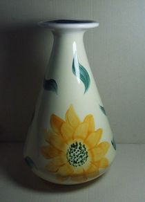 AVOCA BLUE vase (Made in Ireland) - Golden Dahlias hand painted design (7.5" height)